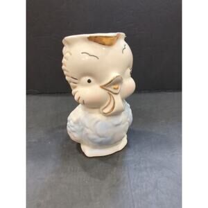 Vintage AMERICAN BISQUE baby blue CHICK PITCHER w/ gold trim EUC